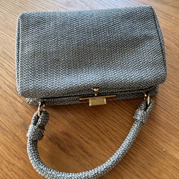 Koret 1950s/1960s designer handbag , woven silver grey with brass hardware . - Picture 3 of 15
